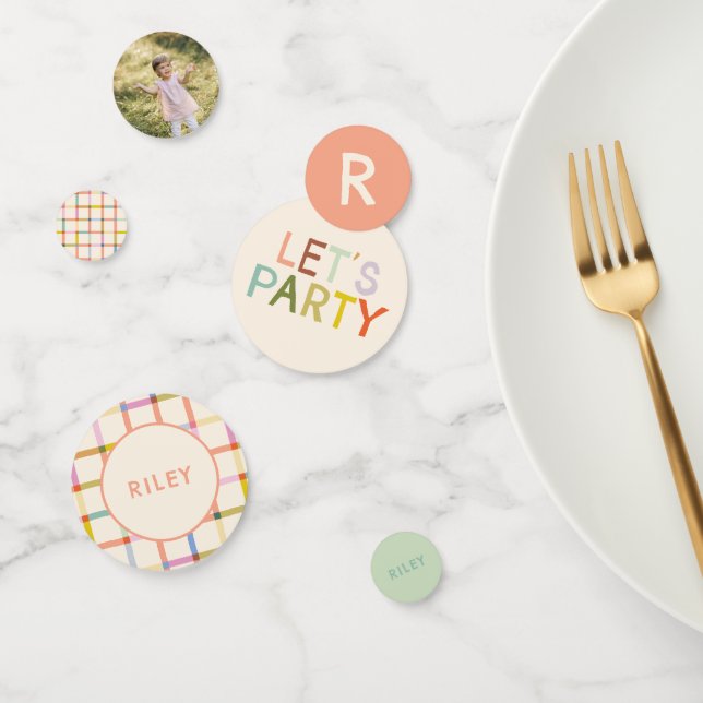 Pastel Plaid "Two Much Fun" 2nd Birthday Custom Confetti (Group)