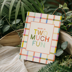 Pastel Plaid "Two Much Fun" 2nd Birthday thank you Card