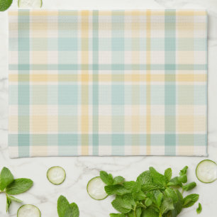 Pastel Plaid - yellow teal cream Tea Towel