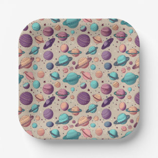 Pastel Planets Paper Plate
