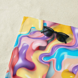 Pastel Plastic Fluid Abstract Beach Towel