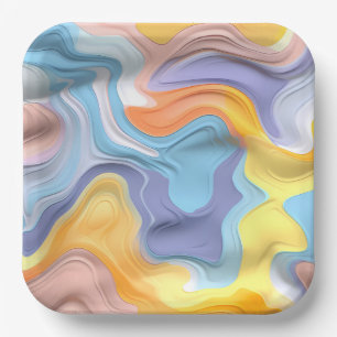 Pastel Plastic Fluid Abstract Paper Plate