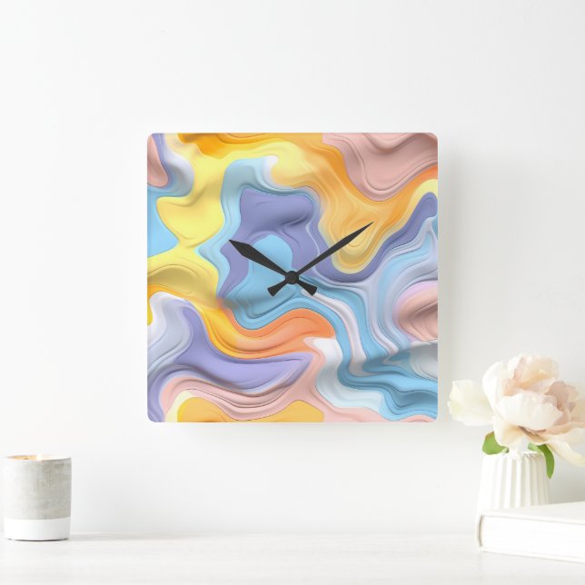 Pastel Plastic Fluid Abstract Square Wall Clock (Home)