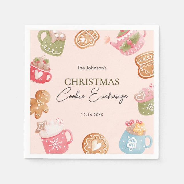 Pastel Playful Christmas Cookie Exchange Party Napkin (Front)