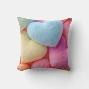 Pastel Plush Hearts Throw Pillow