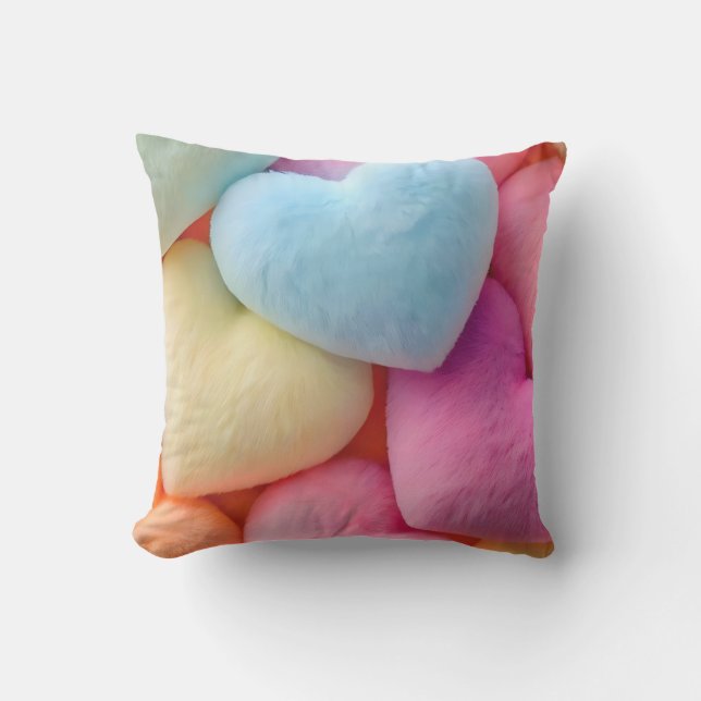 Pastel Plush Hearts Throw Pillow (Front)
