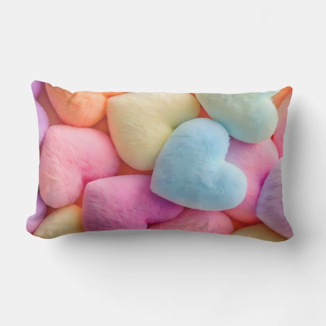 Pastel Plush Hearts Throw Pillow (Front)