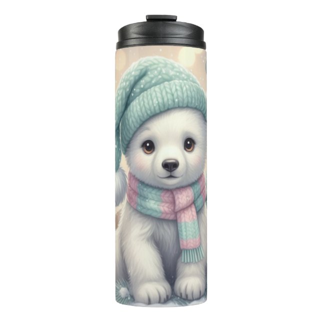 Pastel Polar Bear Christmas Pattern Thermal Tumbler (Front)
