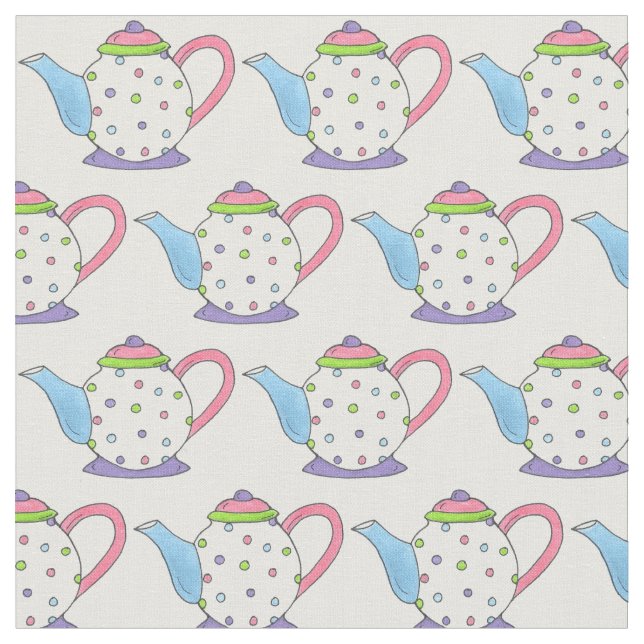 Pastel Polka Dot Ceramic Tea Party Pot Teapot Fabric (Close Up)