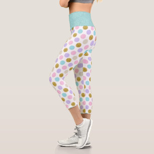 Pastel Polka Dot Glitter Capri Leggings