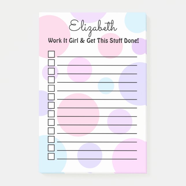 Pastel Polka Dot Monogram Personalised Feminine Post-it Notes (Front)