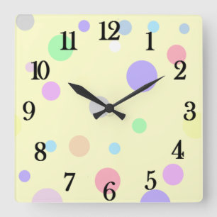 Pastel Polka Dot Pattern Square Wall Clock