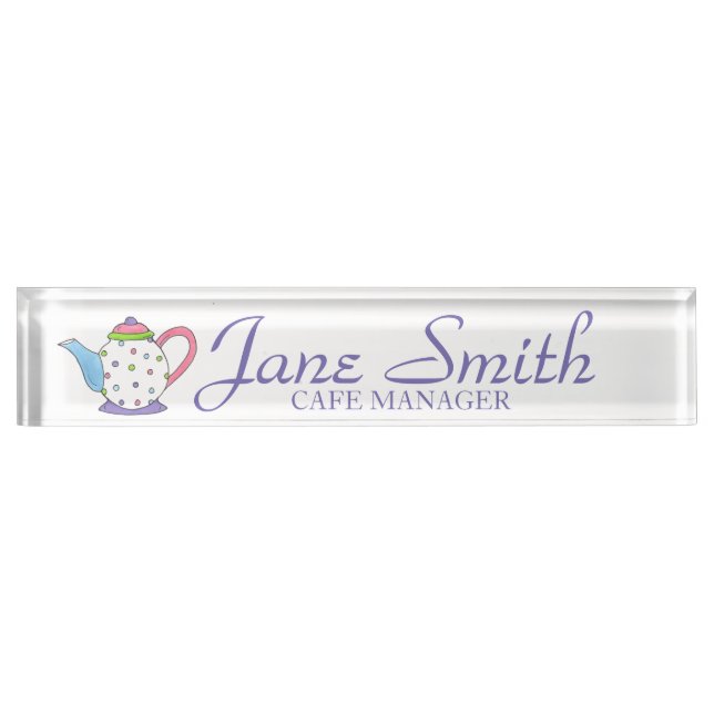 Pastel Polka Dot Teapot Tea Pot Cafe Nameplate (Front)