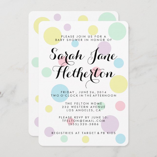 Pastel Polka Dots Baby Shower Invitations (Front/Back)