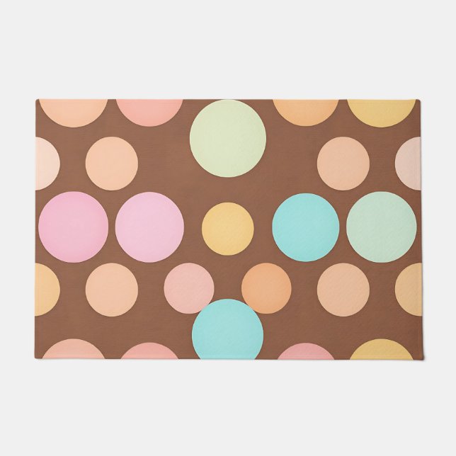 Pastel Polka Dots Chocolate Pattern Doormat (Front)