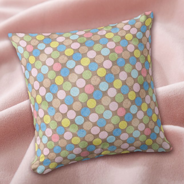 Pastel Polka Dots on Brown Cushion (Creator Uploaded)