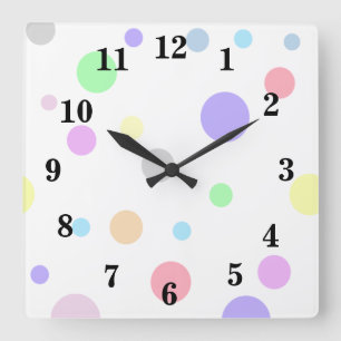Pastel Polka Dots Pattern Square Wall Clock