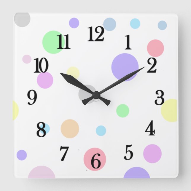 Pastel Polka Dots Pattern Square Wall Clock (Front)