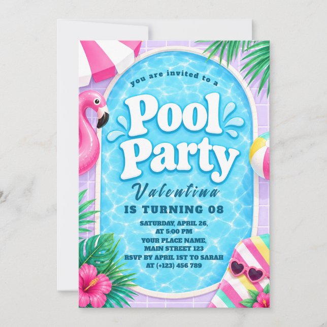 Pastel Pool Party Invitation (Front)