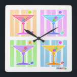 PASTEL POP ART MARTINIS SQUARE WALL CLOCK<br><div class="desc">Four Fun,  Colorful Pop Art Martinis featuring rainbow olive garnishes against a retro,  fifties art style pastel in a classic pop art quad.  Take advantage of the Customization features to Personalize your purchase with text or photos of your own!</div>