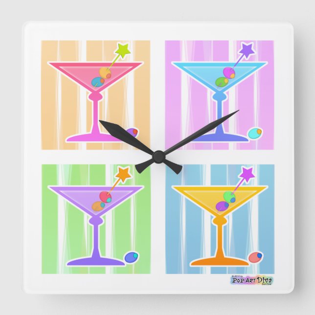 PASTEL POP ART MARTINIS SQUARE WALL CLOCK (Front)