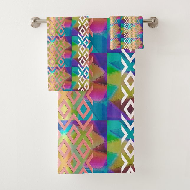 Pastel Pop Glow: Geometric Colour Block  Bath Towel Set (Creator Uploaded)