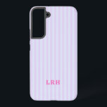 Pastel Pop Stripe Vintage Tiny Initials Monogram Samsung Galaxy Case<br><div class="desc">This periwinkle and lavender striped phone case with a pink monogram is playful, dreamy, and still polished. The cool pastel base keeps things soft, while the pop of pink adds contrast and personality. This design blends classic stripe structure with a fun, modern color combo. The personalized monogram makes it feel...</div>
