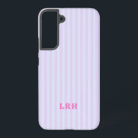 Pastel Pop Stripe Vintage Tiny Initials Monogram Samsung Galaxy Case<br><div class="desc">This periwinkle and lavender striped phone case with a pink monogram is playful, dreamy, and still polished. The cool pastel base keeps things soft, while the pop of pink adds contrast and personality. This design blends classic stripe structure with a fun, modern color combo. The personalized monogram makes it feel...</div>