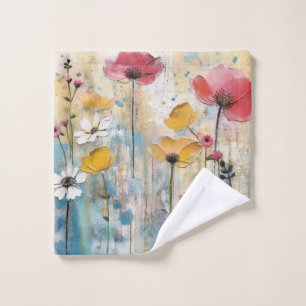 Pastel Poppies Impasto Oil Painting Bath Towel Set