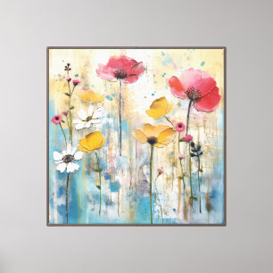 Pastel Poppies Impasto Oil Painting Canvas Print