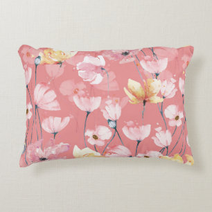 Pastel Poppies: Watercolor Floral Seamless. Decorative Cushion