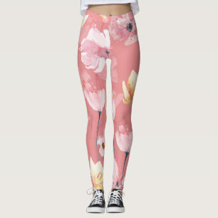 Pastel Poppies: Watercolor Floral Seamless. Leggings