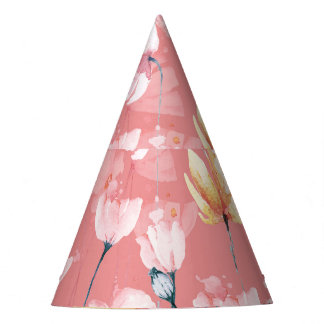 Pastel Poppies: Watercolor Floral Seamless. Party Hat
