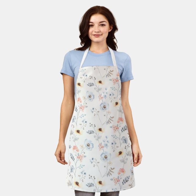 Pastel Poppy Floral Garden Pattern Apron (Worn)