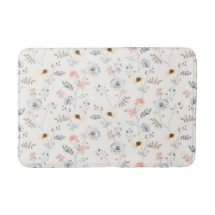 Pastel Poppy Floral Garden Pattern Bath Mat