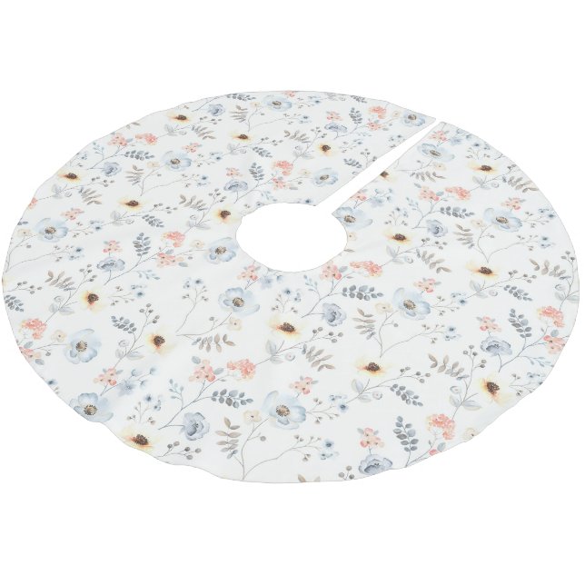 Pastel Poppy Floral Garden Pattern Brushed Polyester Tree Skirt (Angled)
