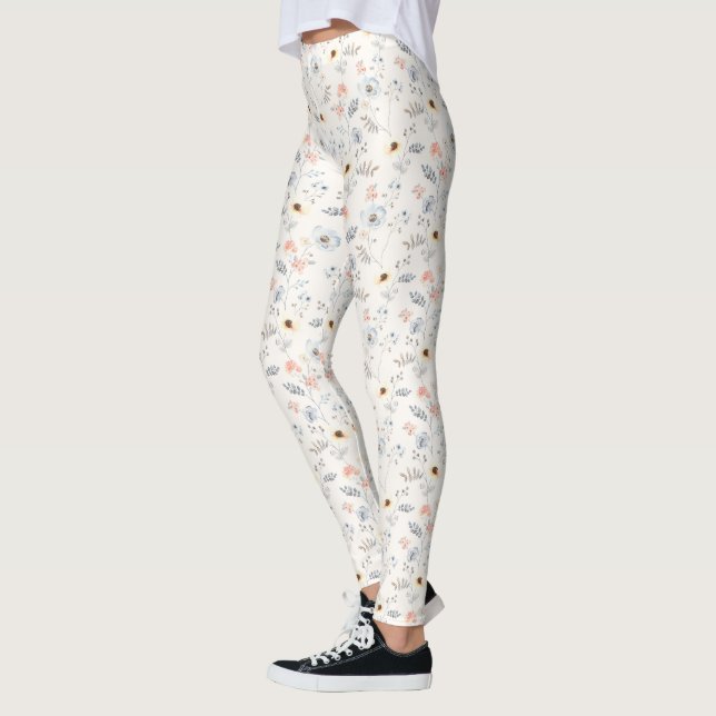 Pastel Poppy Floral Garden Pattern Leggings (Left)