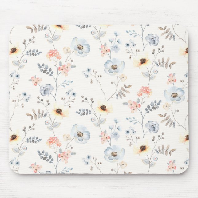 Pastel Poppy Floral Garden Pattern Mouse Pad (Front)