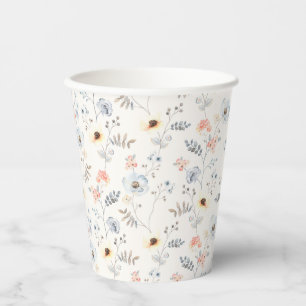 Pastel Poppy Floral Garden Pattern Paper Cups