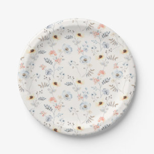 Pastel Poppy Floral Garden Pattern Paper Plate