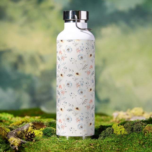 Pastel Poppy Floral Garden Pattern Water Bottle (Outdoor)