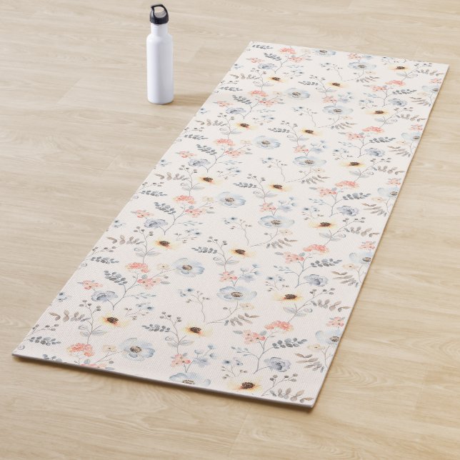Pastel Poppy Floral Garden Pattern Yoga Mat (In Situ)