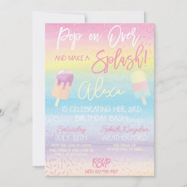 Pastel Popsicle Birthday Party Announcement (Front)