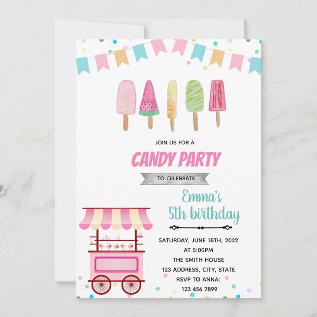 Pastel popsicle popshop invitation (Front)