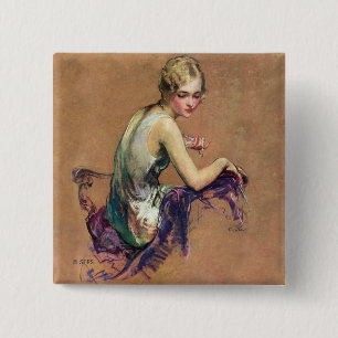 Pastel Portrait 15 Cm Square Badge