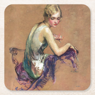 Pastel Portrait Square Paper Coaster