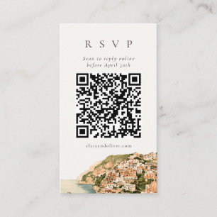 Pastel Positano Italian Coast Wedding QR Code RSVP Enclosure Card