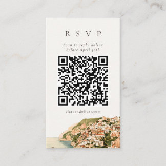 Pastel Positano Italian Coast Wedding QR Code RSVP Enclosure Card