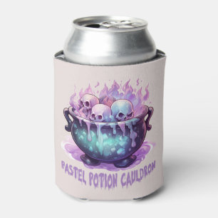 Pastel Potion Cauldron with Purple Skull Can Cooler