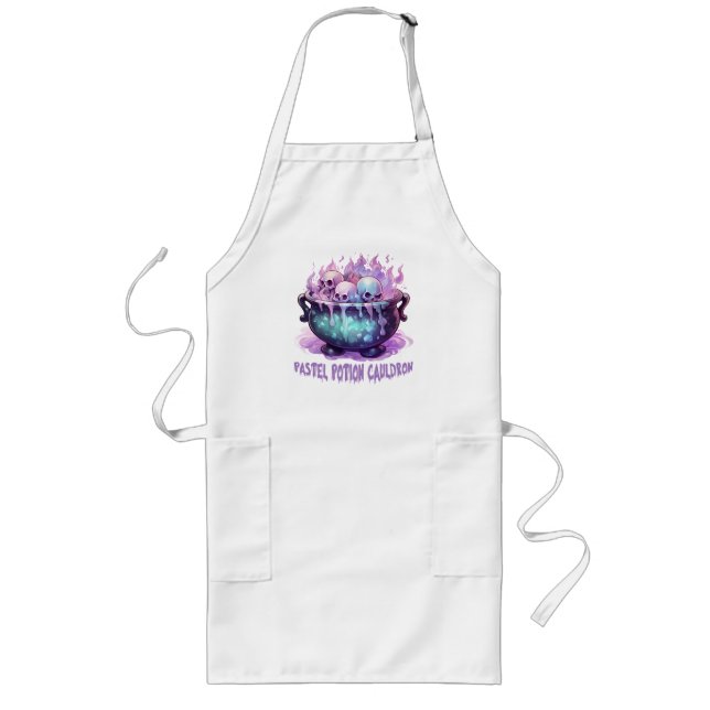 Pastel Potion Cauldron with Purple Skull Long Apron (Front)